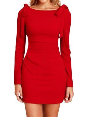 Elegant Long Sleeve Mini Dress with Tie Shoulders - Fall Winter Cocktail Dress